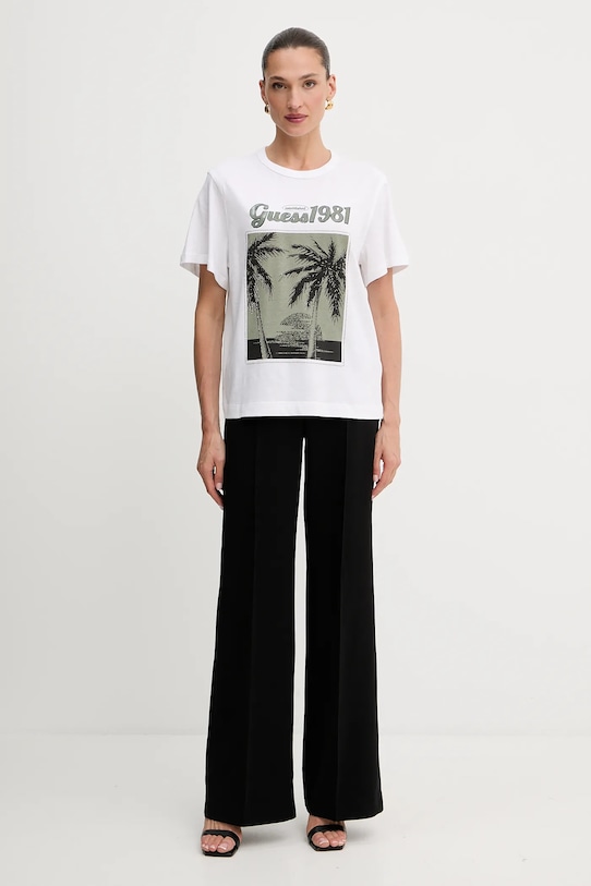 Βαμβακερό μπλουζάκι Guess W5YI17.I3Z14 λευκό AW25