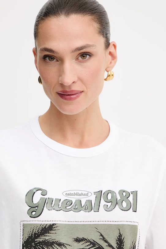 Βαμβακερό μπλουζάκι Guess λευκό W5YI17.I3Z14