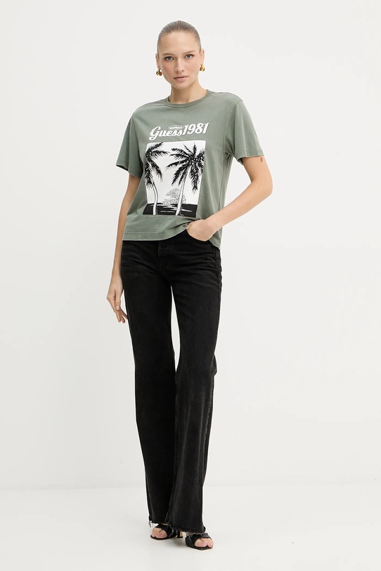 Бавовняна футболка Guess W5YI17.I3Z14 зелений AW25