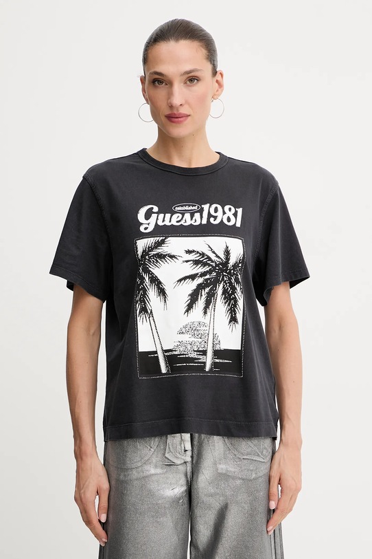 Guess t-shirt bawełniany nadruk czarny W5YI17.I3Z14