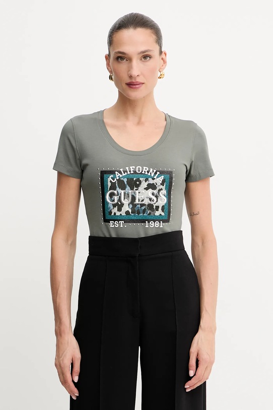 Guess t-shirt ANIMALIER z elastanem zielony W5YI27.J1314