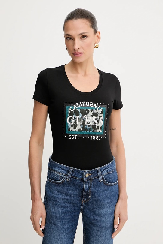Guess tricou ANIMALIER imprimeu negru W5YI27.J1314