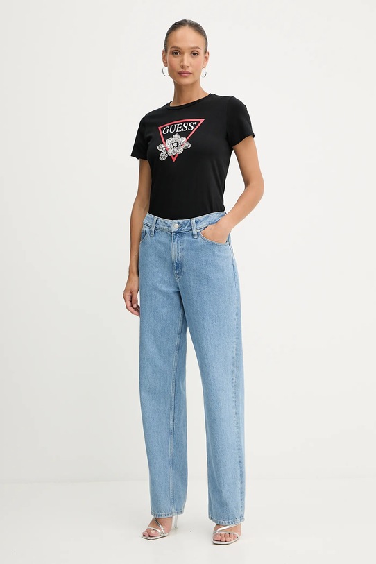 Βαμβακερό μπλουζάκι Guess W5YI38.I3Z14 μαύρο AW25