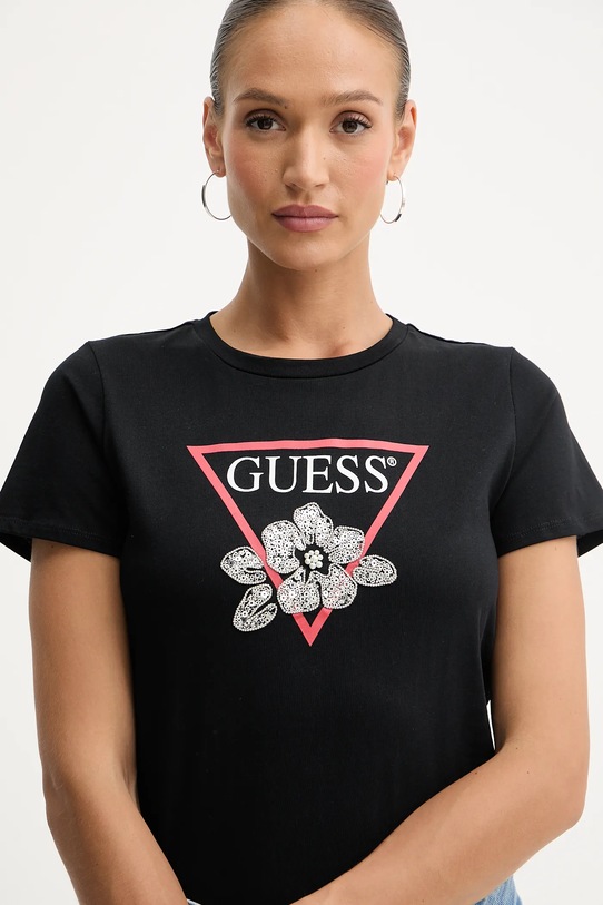 Βαμβακερό μπλουζάκι Guess μαύρο W5YI38.I3Z14