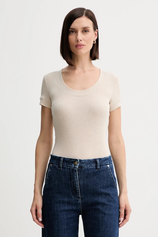 Tričko z hodvábnej zmesi Guess TINA slim béžová W5YP11.KCNH2