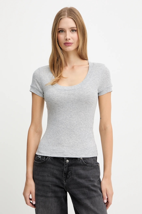 Guess tricou din amestec de mătase TINA uni gri W5YP11.KCNH2