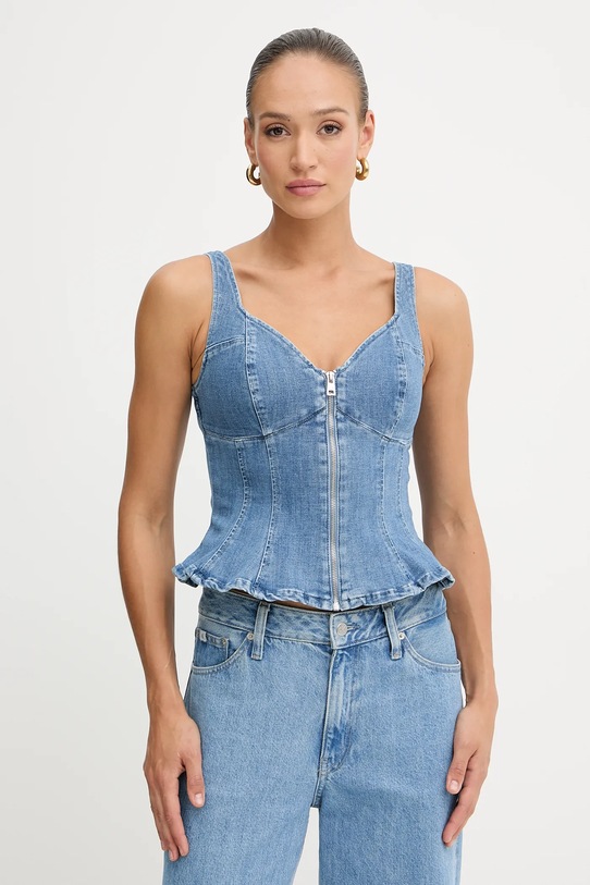 Guess top jeansowy ANIKA casual niebieski W5YH0Z.D4LU0