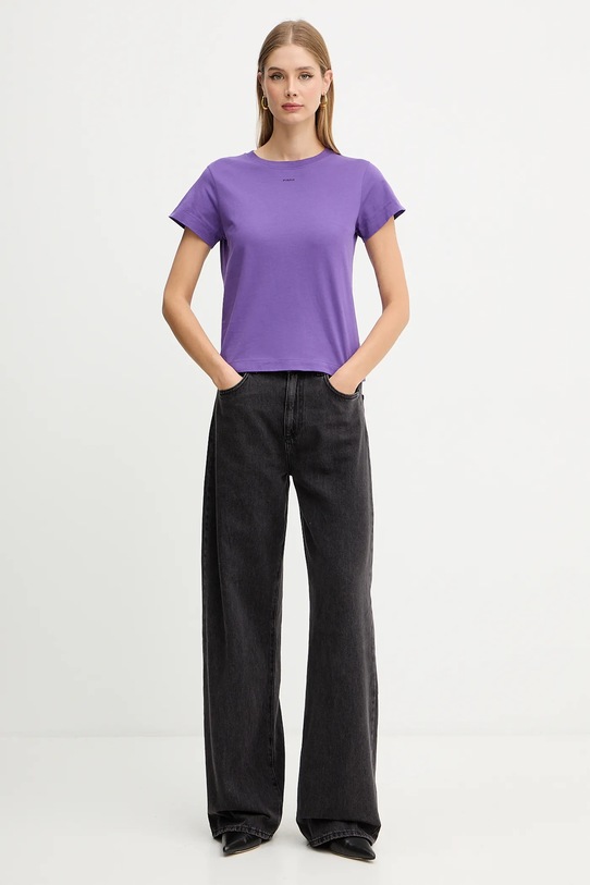 Pinko t-shirt bawełniany 100373.A2RE fioletowy AW25