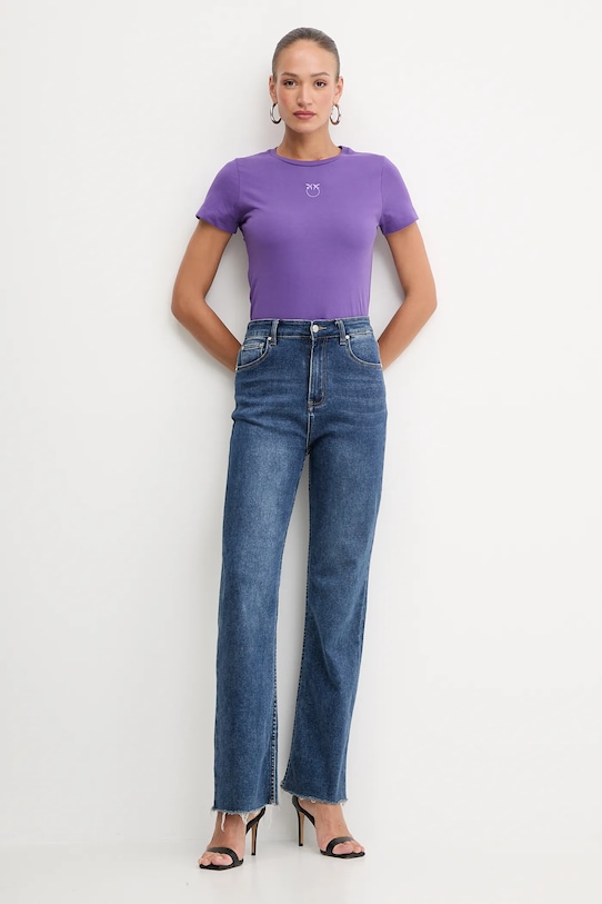 Pinko t-shirt bawełniany 100355.A2RD fioletowy AW25