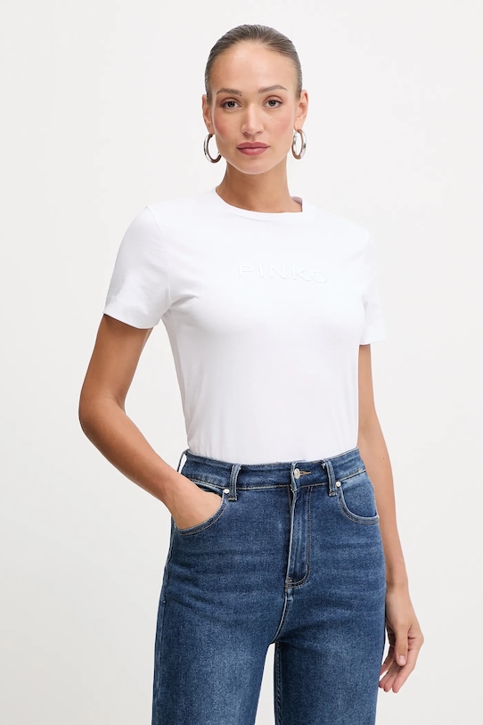 Pinko tricou din bumbac imprimeu alb 101752.A2RD