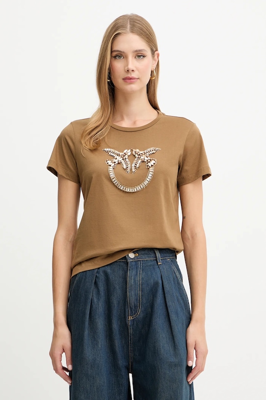 Pinko t-shirt bawełniany regular brązowy 100535.A2RN