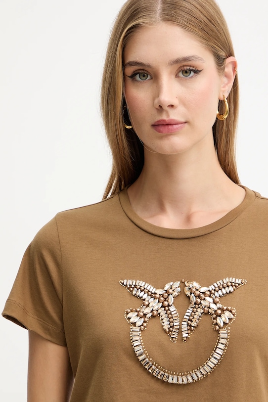 Pinko t-shirt bawełniany brązowy 100535.A2RN