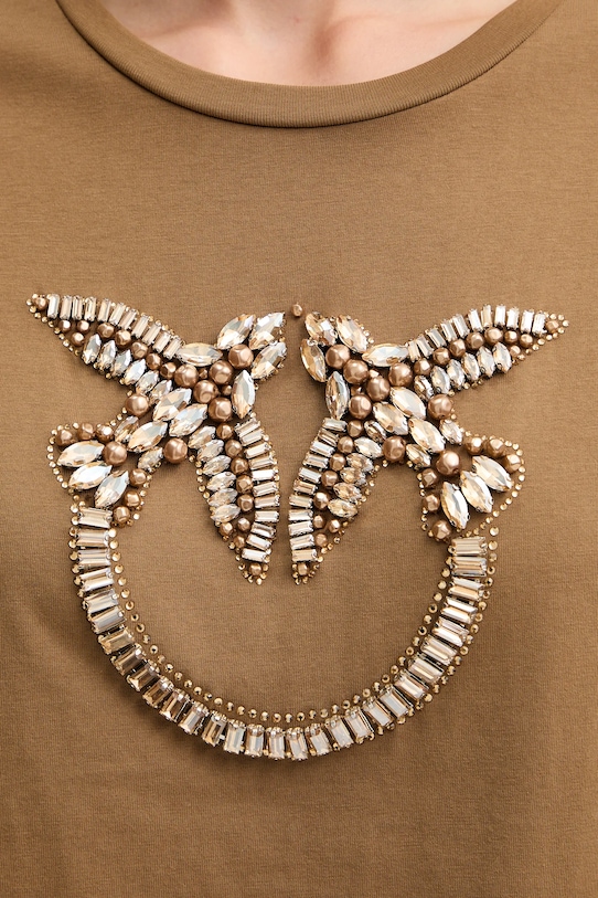 Pinko t-shirt bawełniany 100535.A2RN brązowy