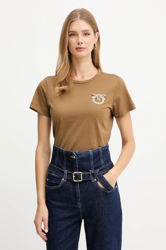 Pinko t-shirt bawełniany regular brązowy 103320.A2RN