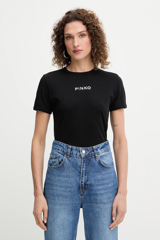 Памучна тениска Pinko щампа черен 105728.A2US