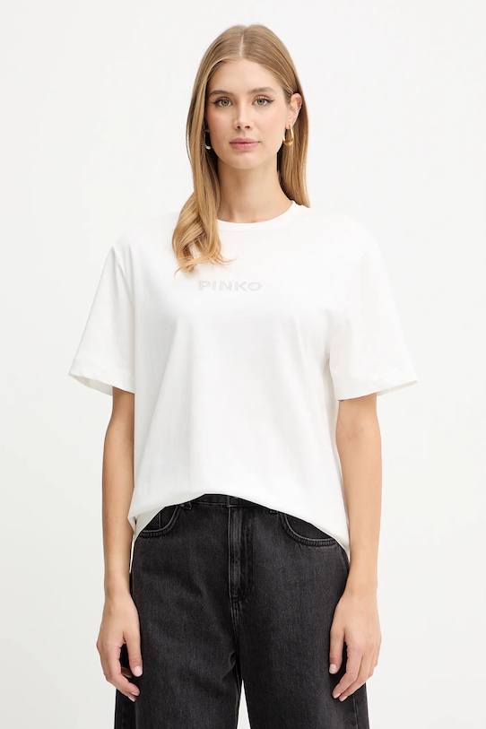Pinko tricou din bumbac imprimeu alb 105526.A2S1