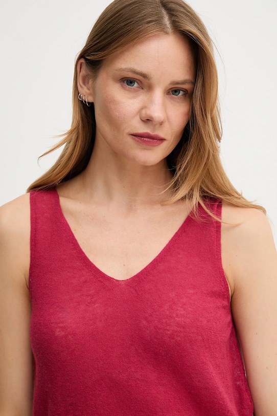 United Colors of Benetton top z wełną 109PDH01F różowy