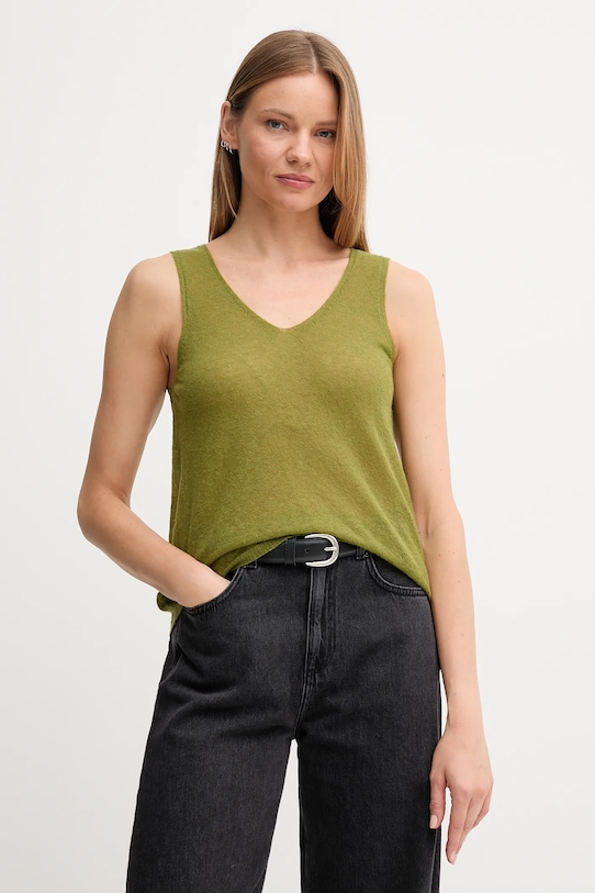 United Colors of Benetton gyapjú top V-nyakú zöld 109PDH01F