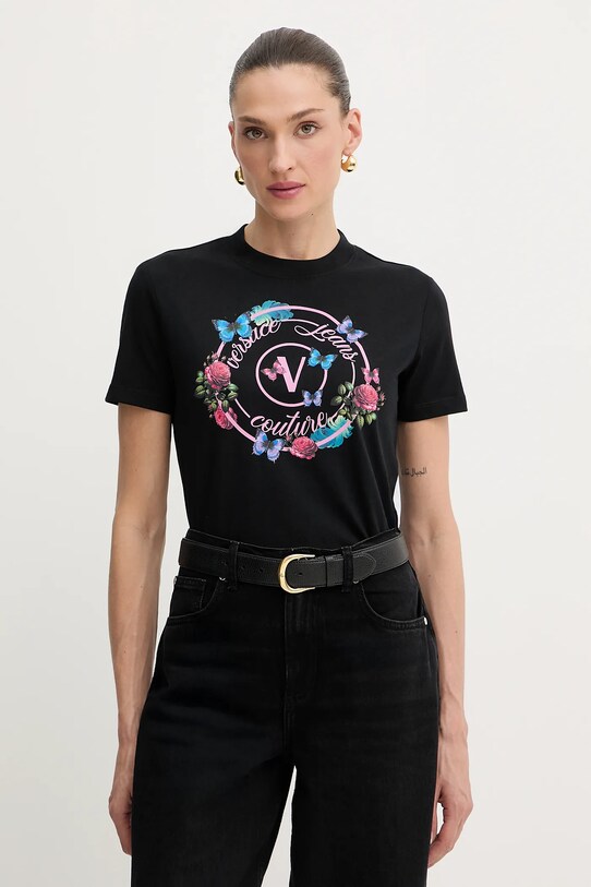 Versace Jeans Couture t-shirt bawełniany nadruk czarny 79HAHP01.CJ01P