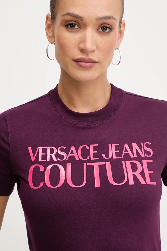 Bavlnené tričko Versace Jeans Couture fialová 79HAHE05.CJ00E