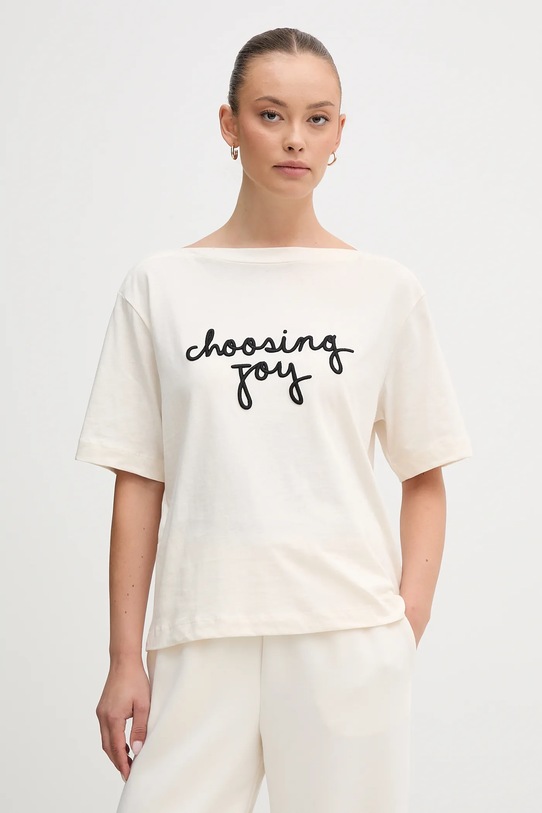 United Colors of Benetton t-shirt bawełniany aplikacja beżowy 35P5D10AV