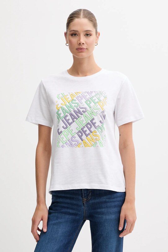 Pepe Jeans t-shirt bawełniany nadruk biały PL506108