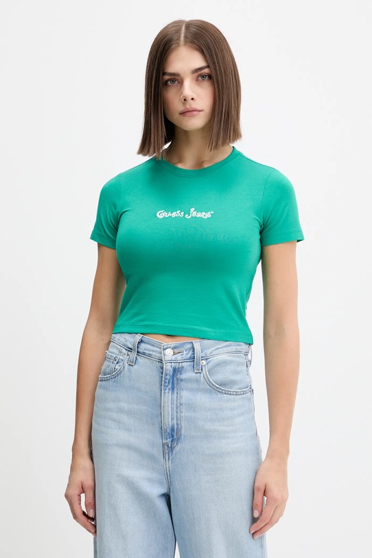 Тениска Guess Jeans вталена тюркоазен W5YI24.J1314