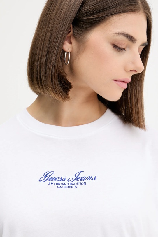 Памучна тениска Guess Jeans бял W5YI25.K8HM0