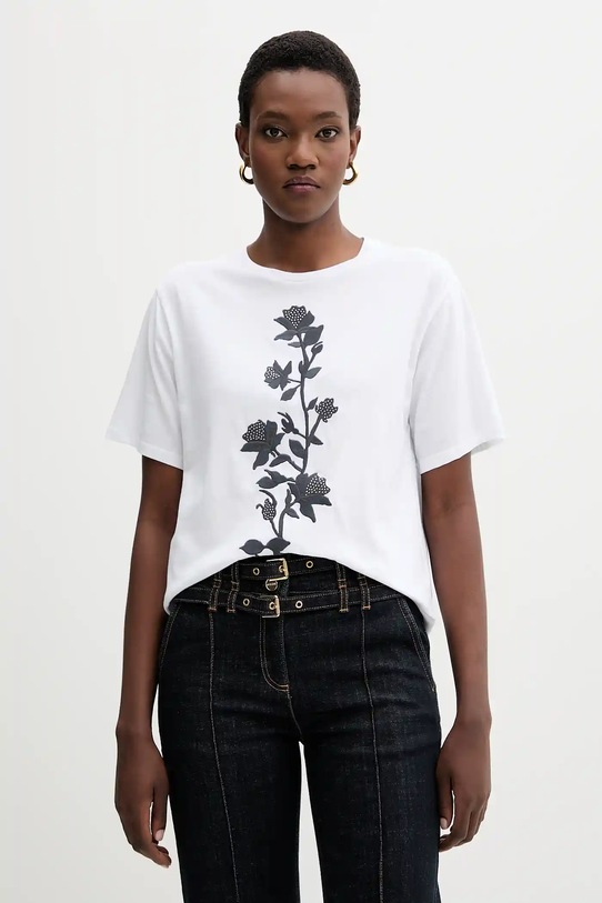 Blugirl Blumarine t-shirt bawełniany aplikacja biały RF5204.J7720
