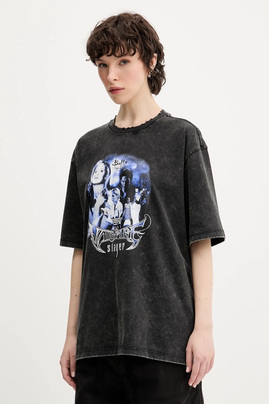 Bombažna kratka majica adidas Originals Buffy Tee Os Okrogel črna JW0154