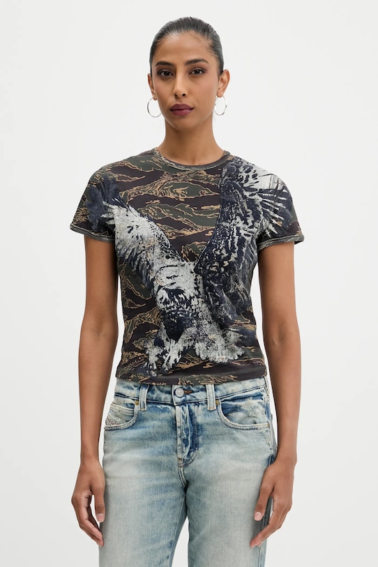 Diesel tricou din bumbac T-UNCUTIE-LONG-R1 cu modele gri A19551.0DLBM