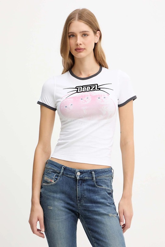 Diesel t-shirt T-UNCUTIES-LONG-R13 z elastanem biały A19655.0HQAH