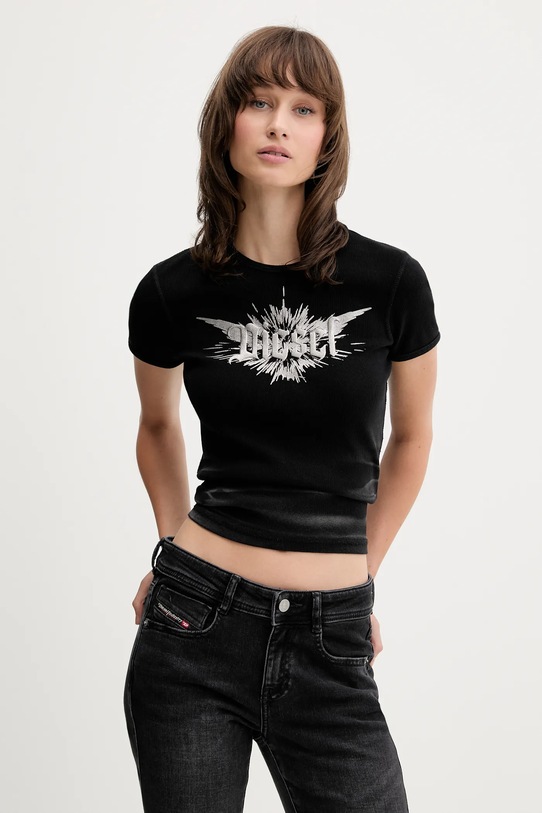 Diesel t-shirt T-ELE-LONG-P2 z elastanem czarny A14231.0WFBM