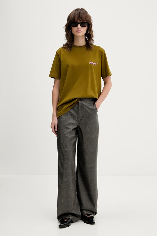 MSGM t-shirt bawełniany 3941MDM540.257798 zielony AW25