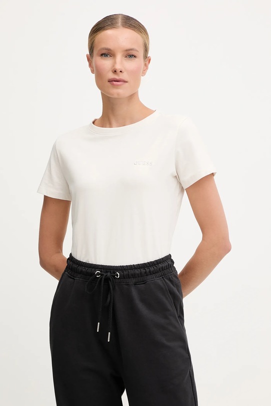 Guess t-shirt NEW COLETTE z elastanem beżowy V5BI00.J1314