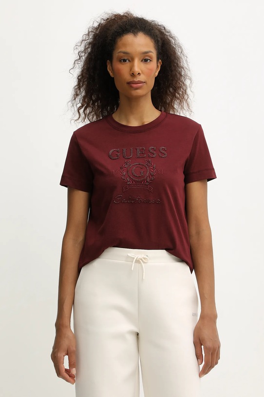 Хлопковая футболка Guess MENA regular бордо V5BI07.K8FQ4