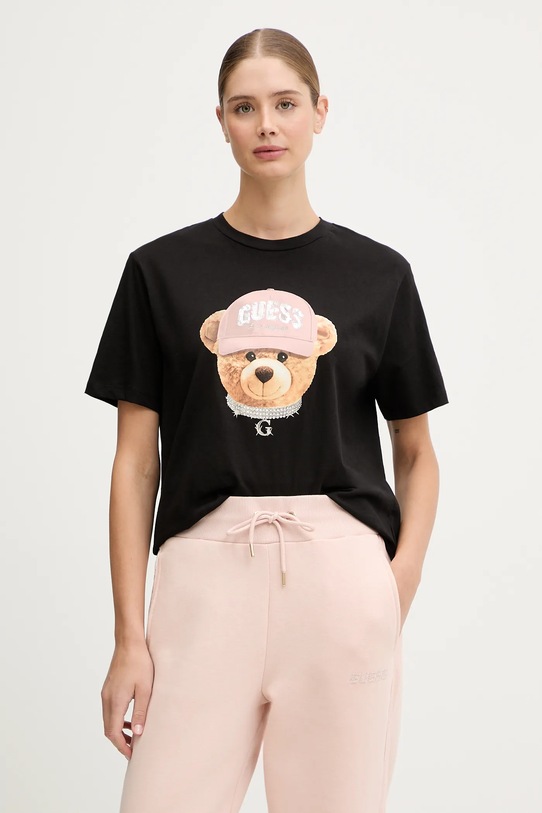 Хлопковая футболка Guess TEDDY BEAR хлопок чёрный V5BI09.I3Z14