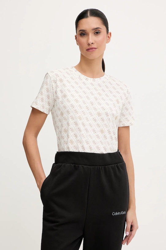 Guess t-shirt bawełniany RHOMBUS wzorzyste beżowy V5BI14.I3Z14