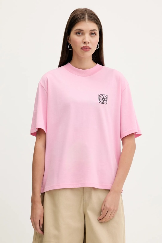 Oblečenie Bavlnené tričko adidas Animal JV8532 ružová