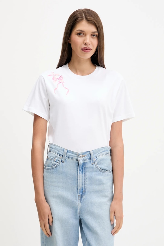 Βαμβακερό μπλουζάκι adidas W CO BOW T στάμπα λευκό JX1322