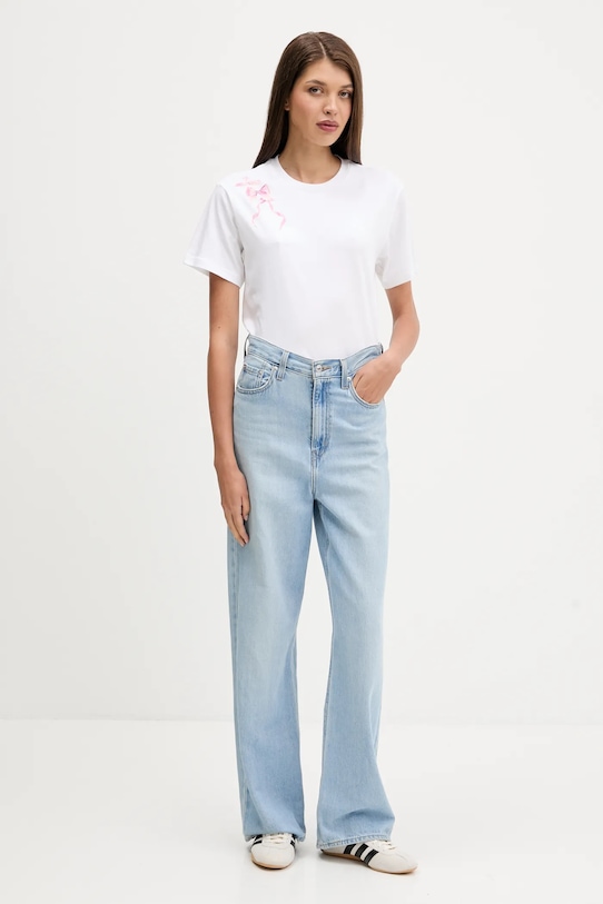 Βαμβακερό μπλουζάκι adidas W CO BOW T JX1322 λευκό AW25