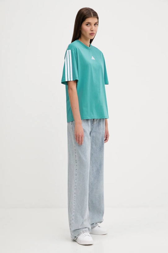 adidas t-shirt bawełniany 3-Stripes JX7626 turkusowy AW25
