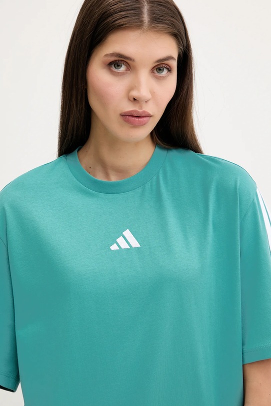 adidas t-shirt bawełniany 3-Stripes turkusowy JX7626