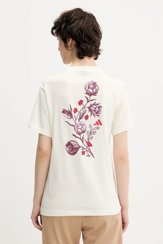 adidas t-shirt bawełniany Floral nadruk beżowy KB2488