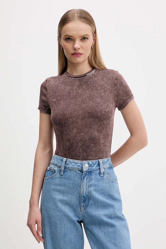 Tričko Tommy Jeans slim hnedá DW0DW21531