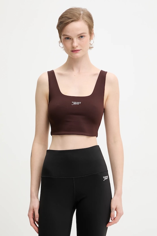 Tommy Jeans top z elastanem brązowy DW0DW21564