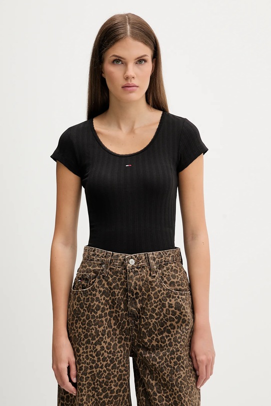 Tommy Jeans t-shirt z elastanem czarny DW0DW21570