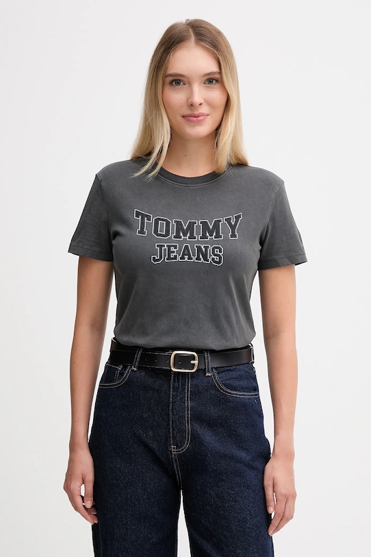 Bavlnené tričko Tommy Jeans potlač sivá DW0DW21966