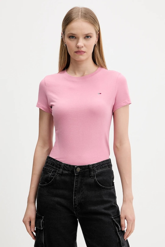 Bavlnené tričko Tommy Jeans 3-pak slim ružová DW0DW22175