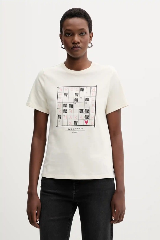 Weekend Max Mara tricou din bumbac CLOWN print bej 2525976012600